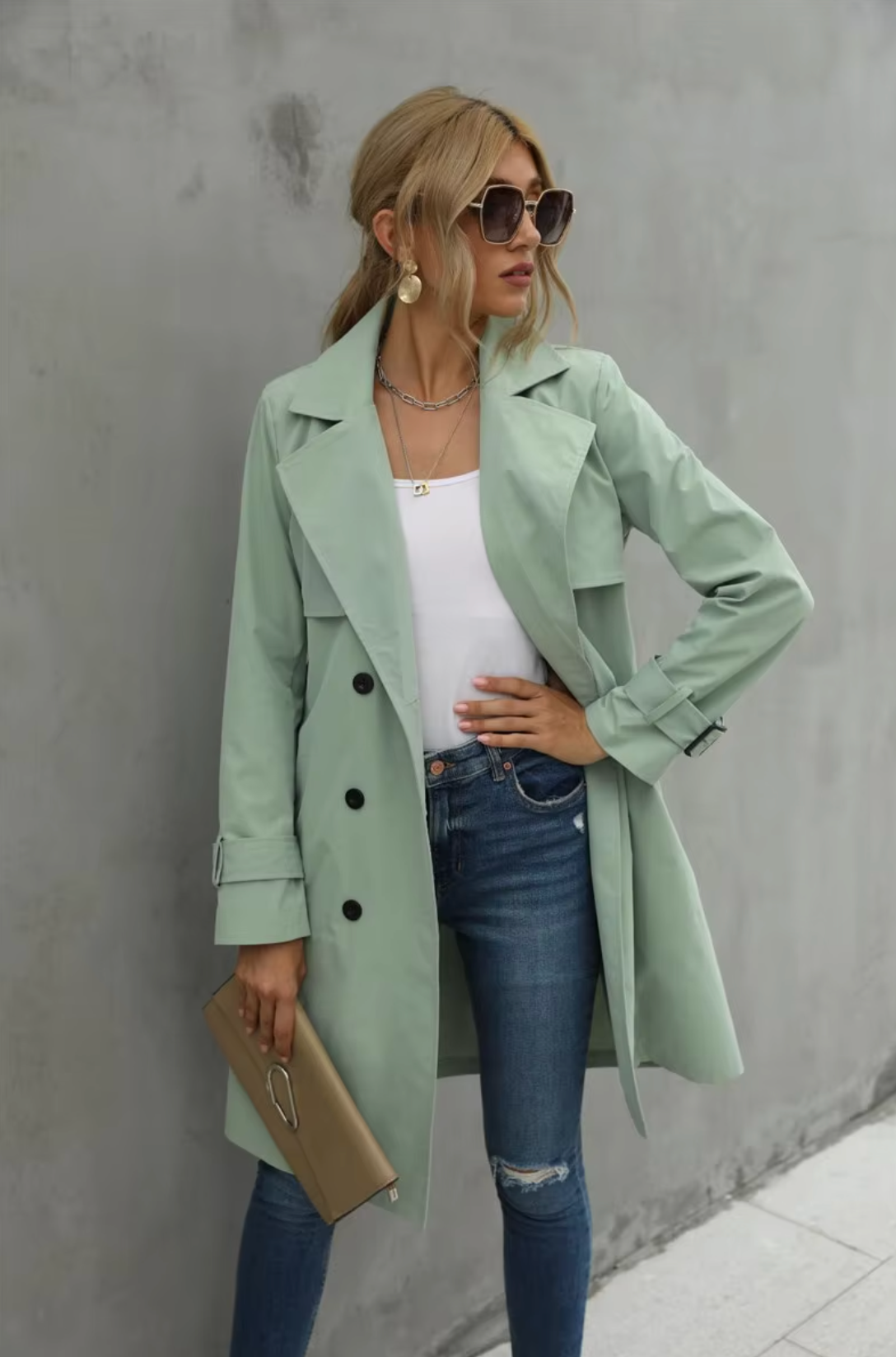 Sharlotte | Damen Trenchcoat mit Doppelreiher, Taillengürtel & Klassischem Design