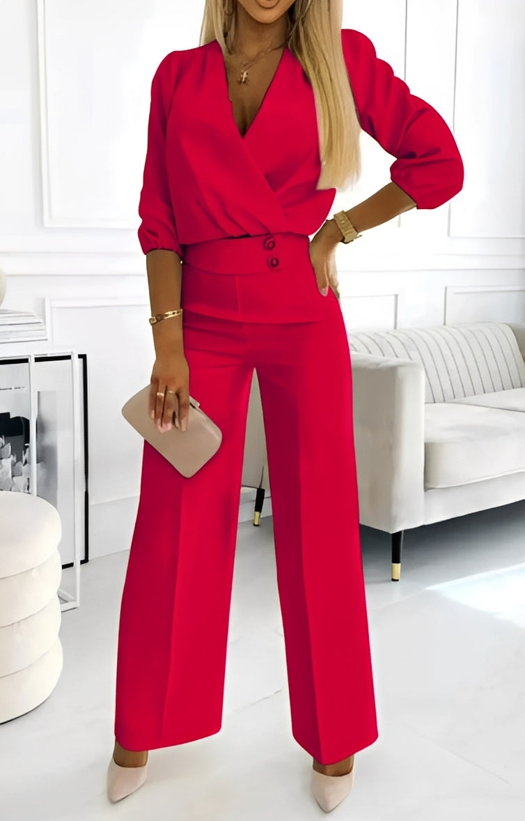 Damen Zweiteiliges Set mit Knopfdetails – Elegantes Outfit für Büro und besondere Anlässe