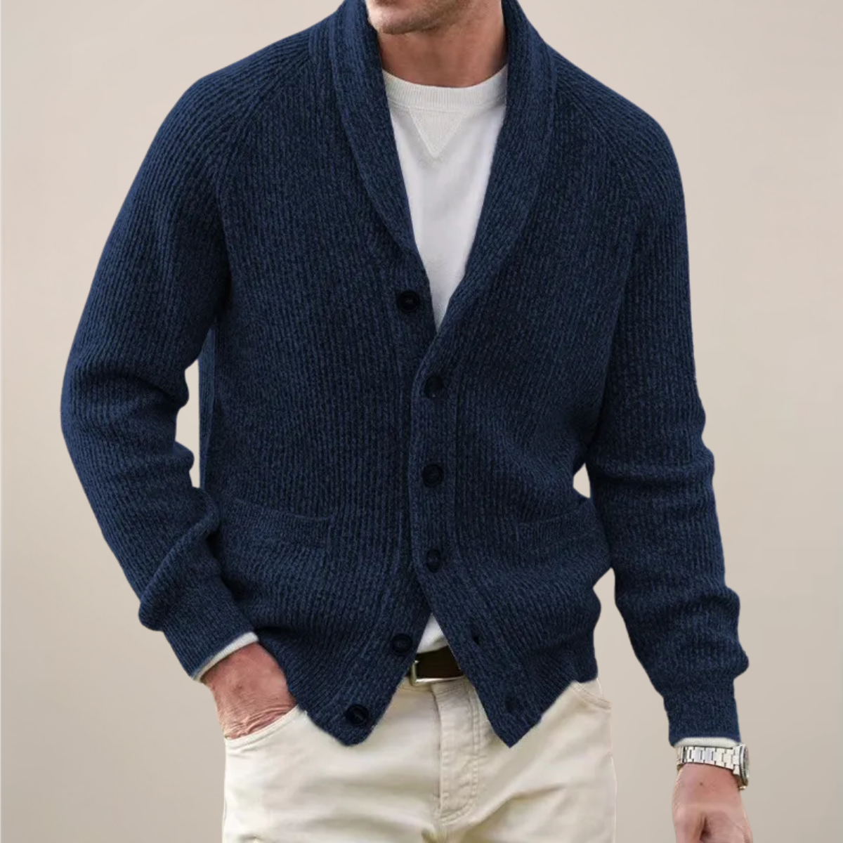 Klassische Herren Strickjacke mit Schalkragen – Wärmend, Stilvoll & Vielseitig