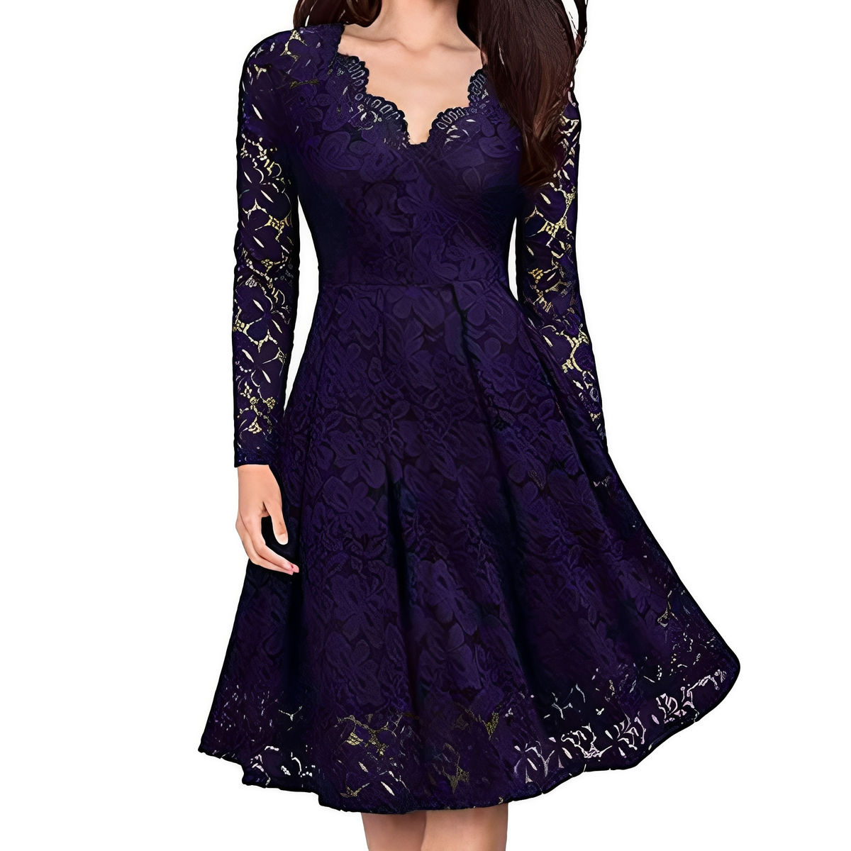 Damen Kleid mit V-Ausschnitt und langen Ärmeln – Elegantes Kleid für Events und besondere Anlässe