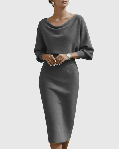Damen Midikleid – Elegantes Kleid mit Drapierung und fließender Passform