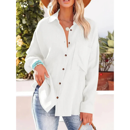 Alifair | Damen Bluse in Unifarbe mit Knopfleiste & Hemdkragen – Elegante Langarmbluse mit Brusttasche für Büro & Freizeit