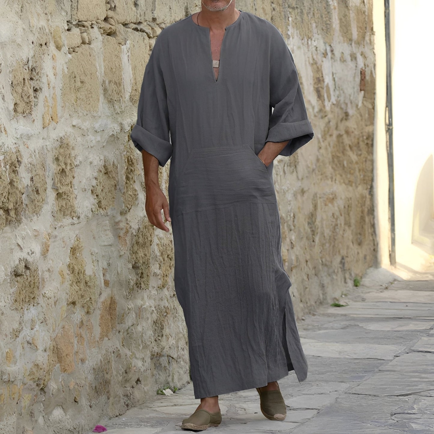 Herren Hemdkleid – Langes, minimalistisches Kleid mit Seitenschlitz