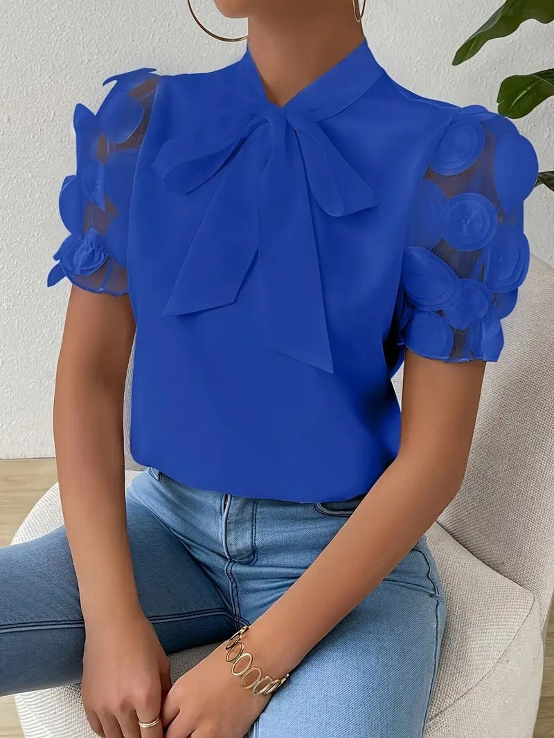 Damen Bluse – Elegante Bluse mit Schleifendetail und transparenten Ärmeln