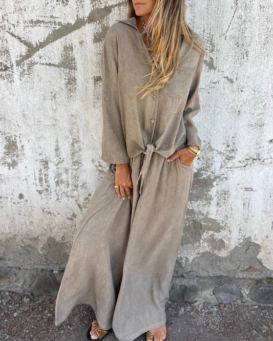 Betany | Damen Zweiteiler in Uni-Farbe mit weiter Hose und lockerer Bluse