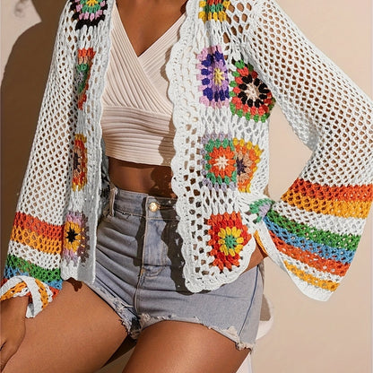 Serandi | Crochet Patch Cardigan mit Blumenmuster & Weiten Ärmeln für Damen