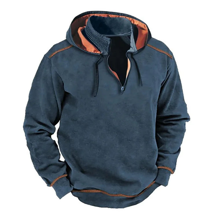 Marvion | Herren Hoodie mit Reißverschluss-Kragen, Kordelzug & Kontrast-Details, Relaxed Fit