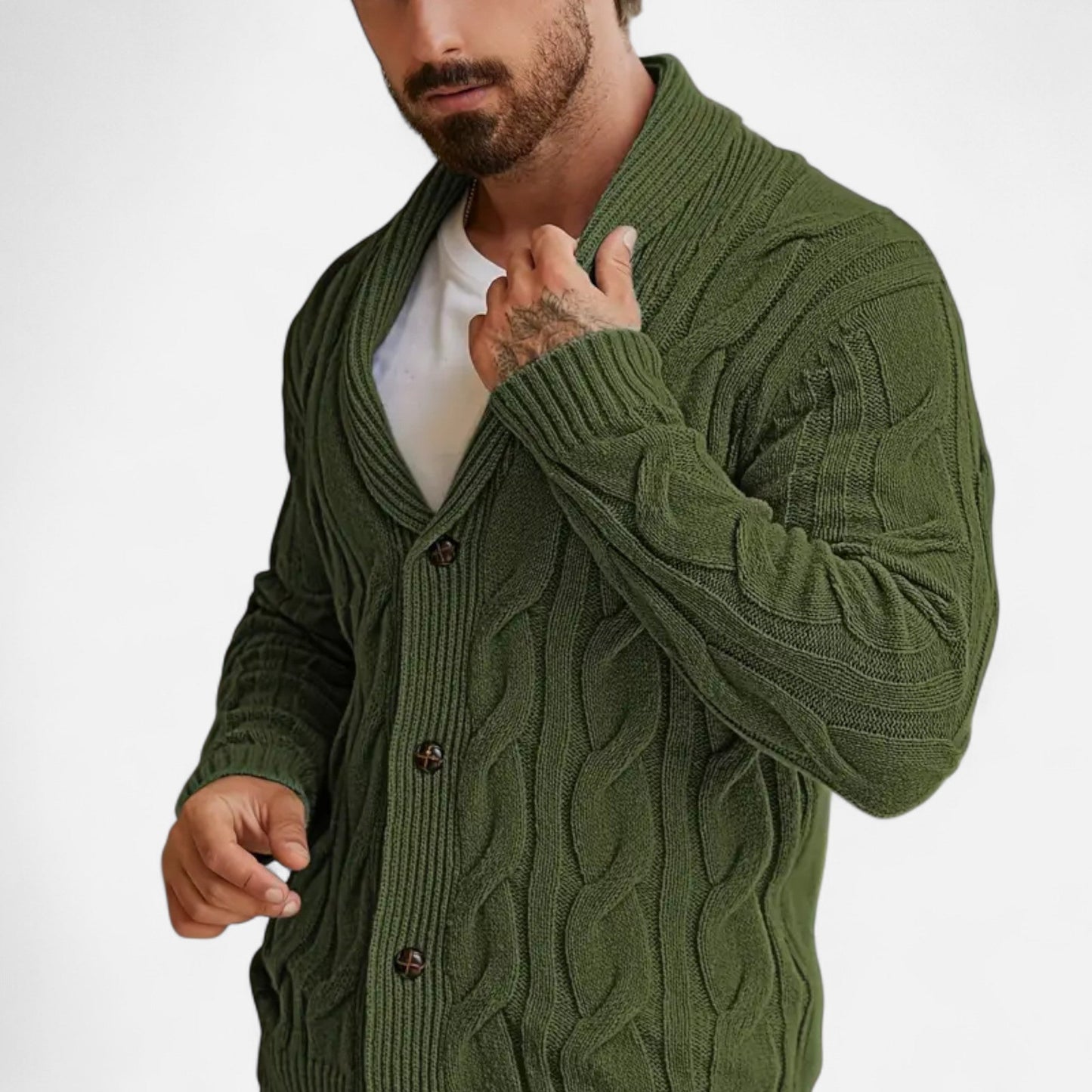 Kai | Herren Strickcardigan mit Knöpfen – Klassischer Braided Texture Knit Sweater