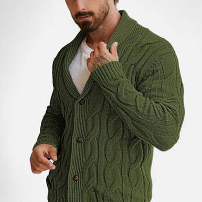 Kai | Herren Strickcardigan mit Knöpfen – Klassischer Braided Texture Knit Sweater