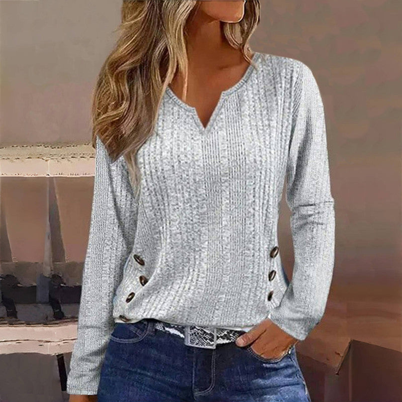 Editha | Grauer Damen Strickpullover mit Zierknöpfen