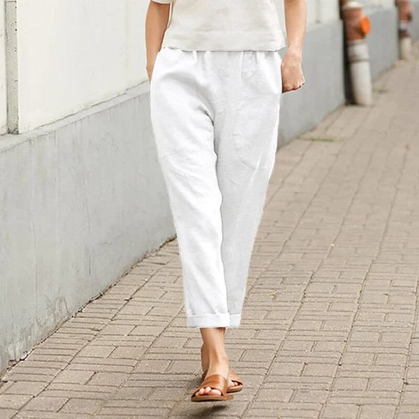 Damen Leinen-Baumwollhose – Weite Sommerhose mit Komfort & Stil
