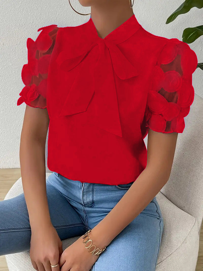 Damen Bluse – Elegante Bluse mit Schleifendetail und transparenten Ärmeln