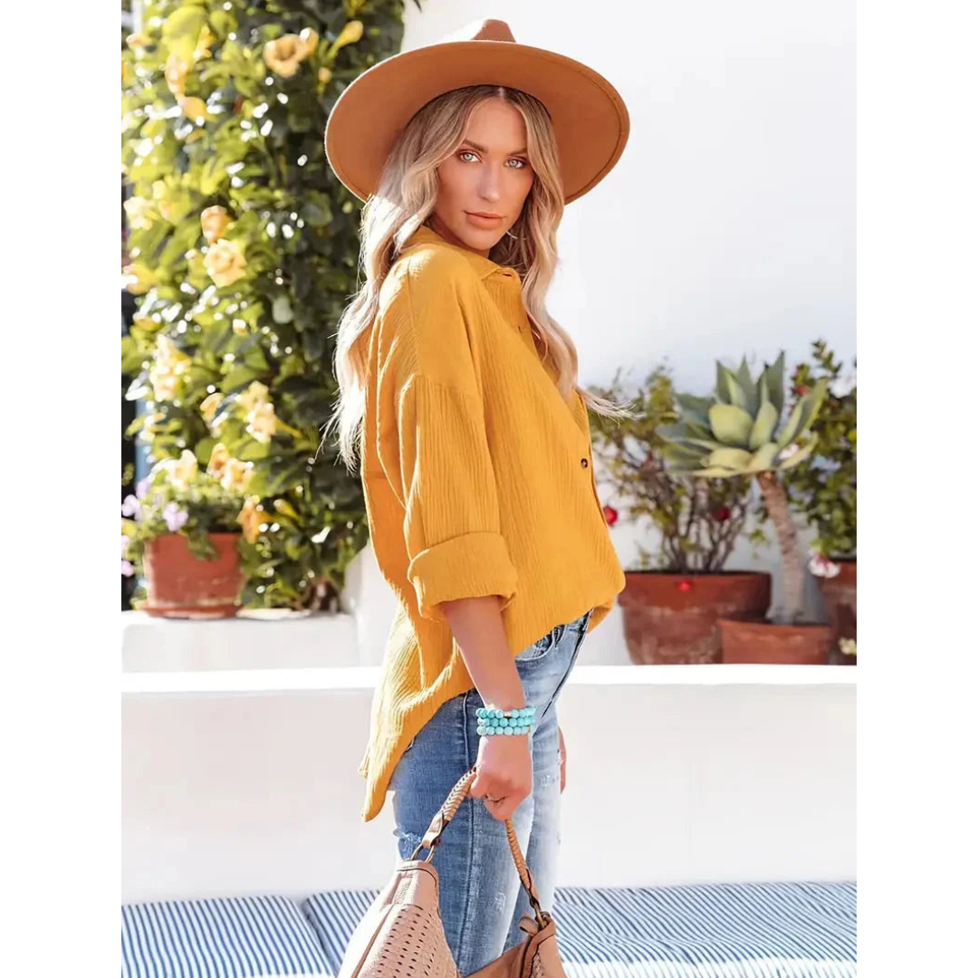 Alifair | Damen Bluse in Unifarbe mit Knopfleiste & Hemdkragen – Elegante Langarmbluse mit Brusttasche für Büro & Freizeit