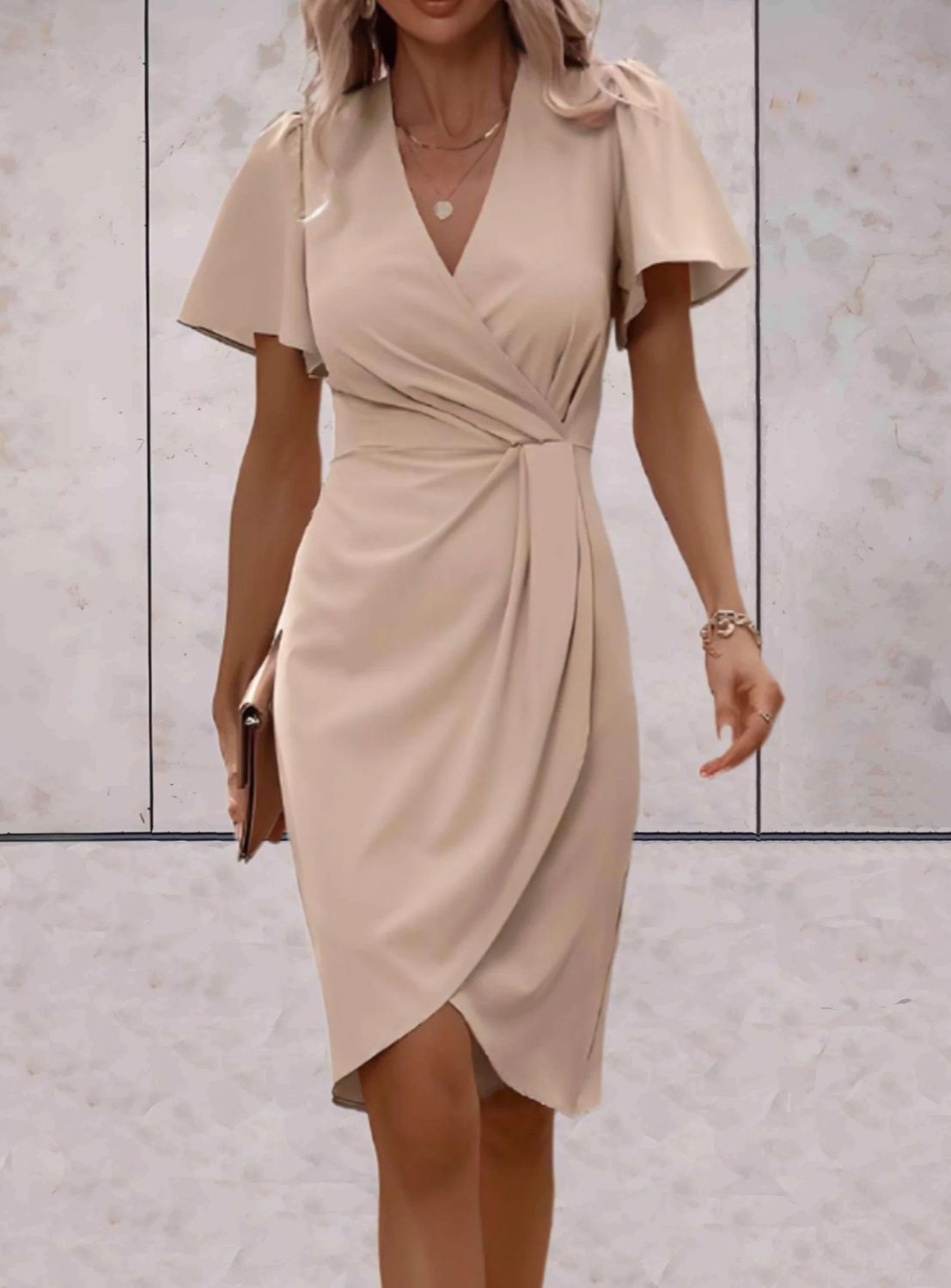 Sienna | Elegantes V-Ausschnitt Kleid mit Puffärmeln für Sommer, Büro & Alltag