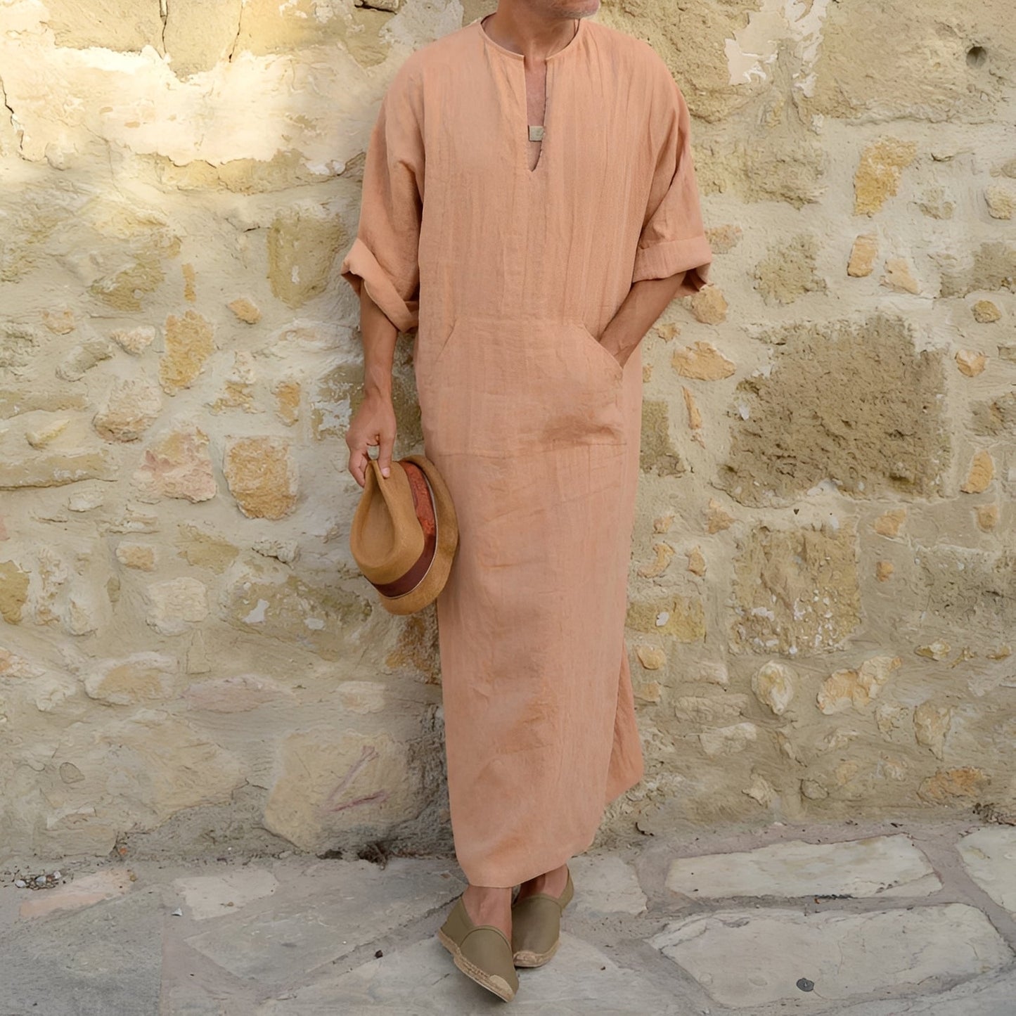 Herren Hemdkleid – Langes, minimalistisches Kleid mit Seitenschlitz