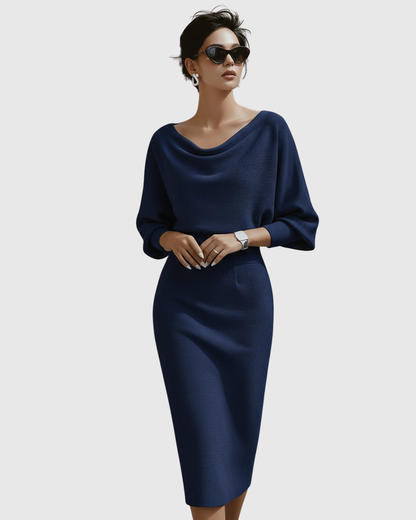 Damen Midikleid – Elegantes Kleid mit Drapierung und fließender Passform