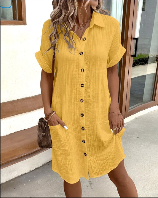 Damen Hemdkleid mit einreihiger Knopfleiste – Lockeres Sommerkleid für Alltag, Urlaub und entspannte Outfits