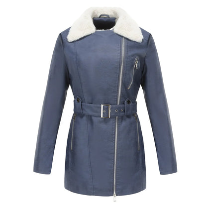 Damen Lammfelljacke Winter | Stylischer Biker-Look mit Kuschelfutter