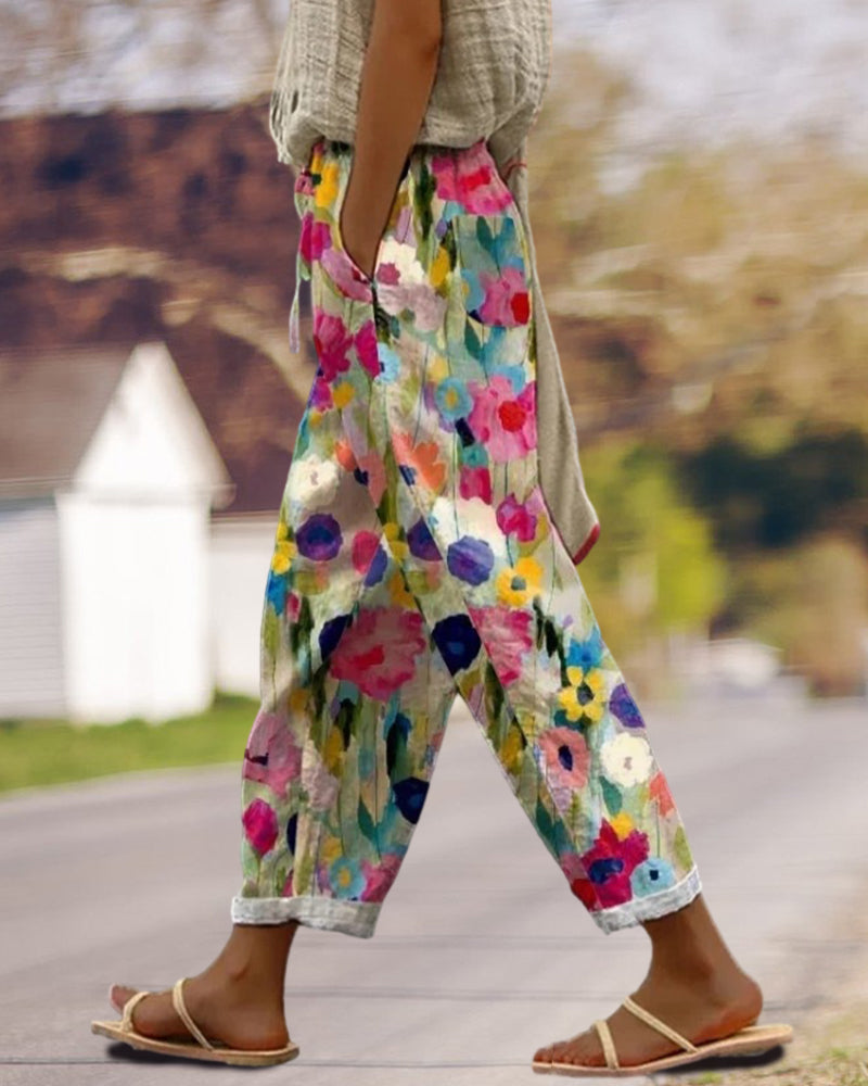 Damen Sommerhose mit Blumenmuster – Locker, Luftig & Stilvoll