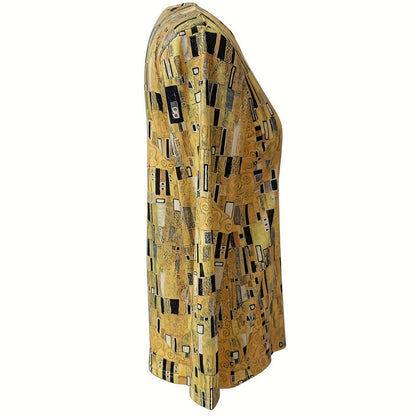 Edythia | Gelbe Damenbluse mit abstraktem Print & Rundhals