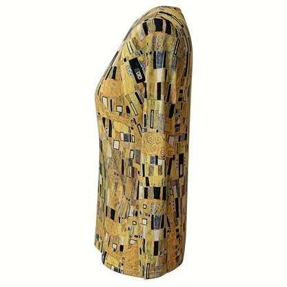 Edythia | Gelbe Damenbluse mit abstraktem Print & Rundhals