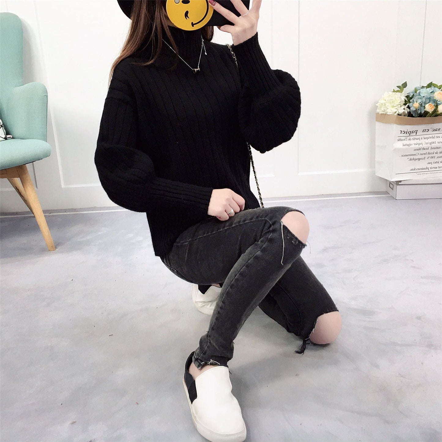 HighCollar Strickpullover Damen | Hoher Kragen & Lässiger Schnitt | Warmer Alltagspullover