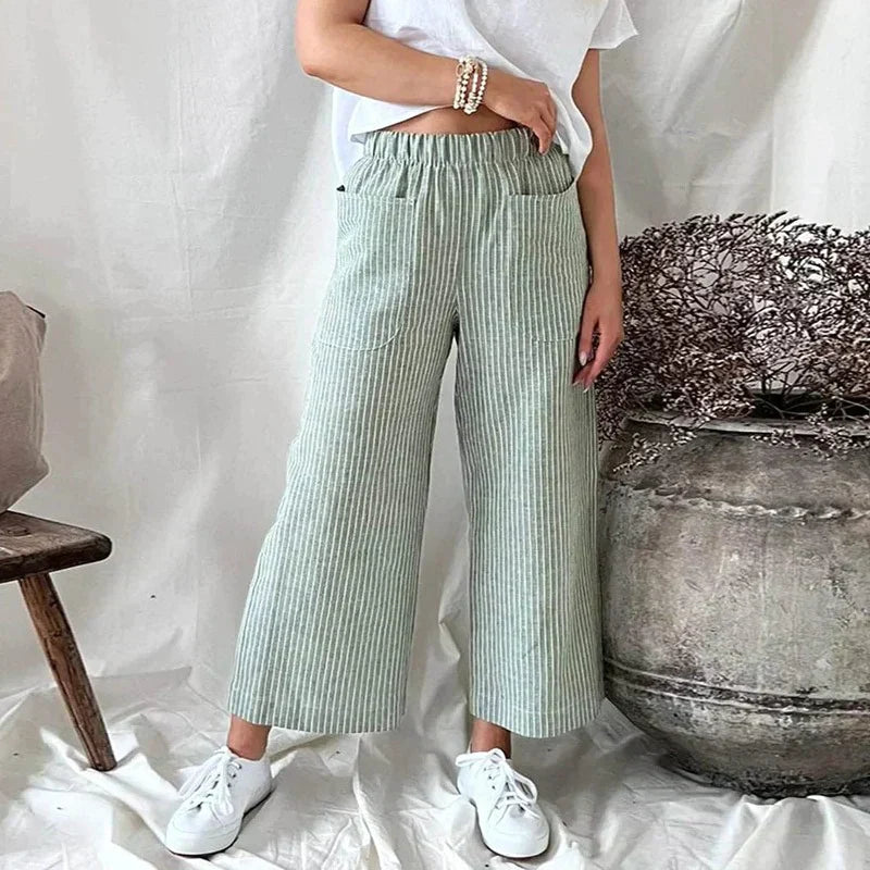 Senne | Damen Wide-Leg Hose mit Streifenmuster – Luftig Leicht, Hoher Bund & Entspannte Passform für den Sommer