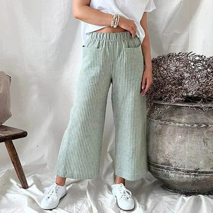 Senne | Damen Wide-Leg Hose mit Streifenmuster – Luftig Leicht, Hoher Bund & Entspannte Passform für den Sommer