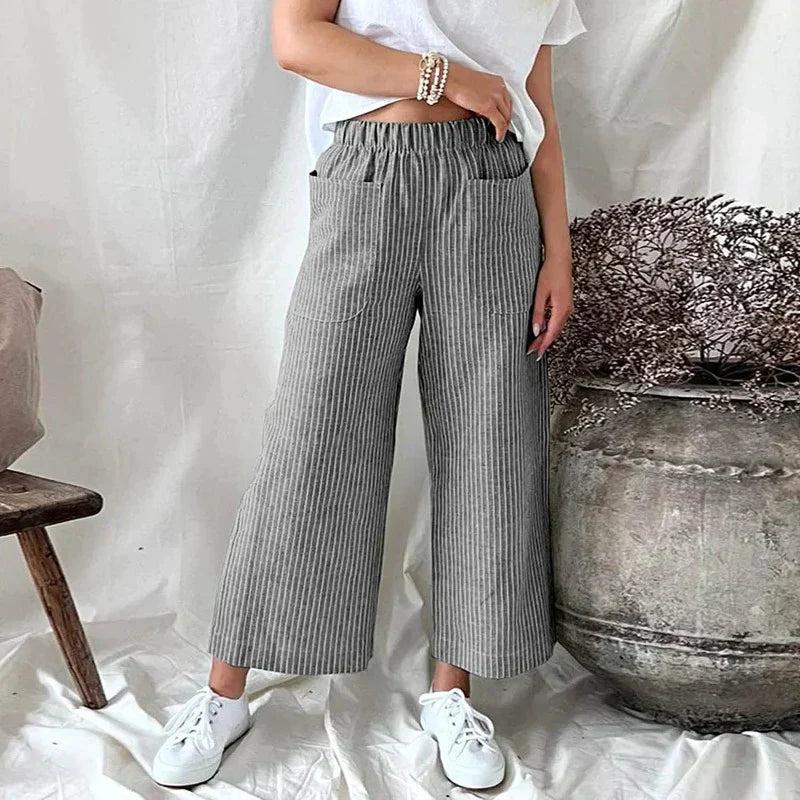 Senne | Damen Wide-Leg Hose mit Streifenmuster – Luftig Leicht, Hoher Bund & Entspannte Passform für den Sommer