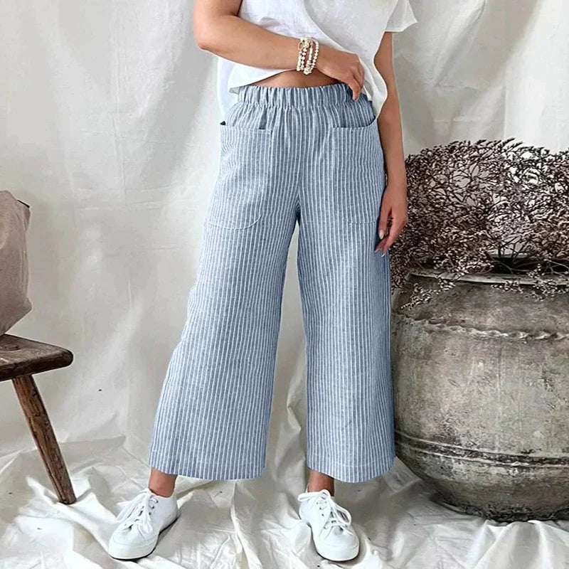 Senne | Damen Wide-Leg Hose mit Streifenmuster – Luftig Leicht, Hoher Bund & Entspannte Passform für den Sommer