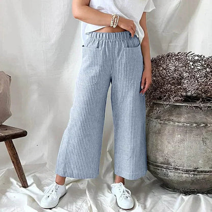 Senne | Damen Wide-Leg Hose mit Streifenmuster – Luftig Leicht, Hoher Bund & Entspannte Passform für den Sommer