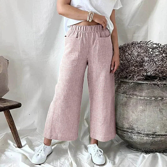 Senne | Damen Wide-Leg Hose mit Streifenmuster – Luftig Leicht, Hoher Bund & Entspannte Passform für den Sommer