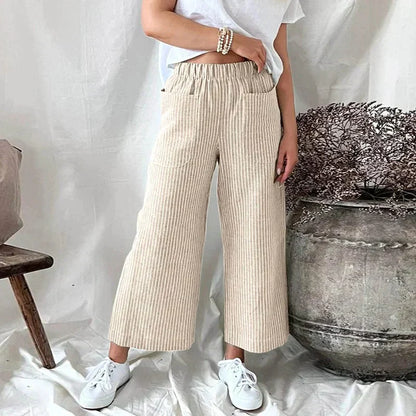 Senne | Damen Wide-Leg Hose mit Streifenmuster – Luftig Leicht, Hoher Bund & Entspannte Passform für den Sommer