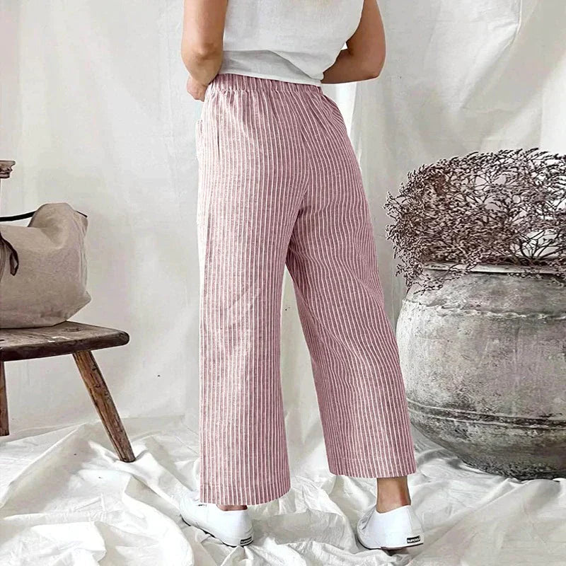Senne | Damen Wide-Leg Hose mit Streifenmuster – Luftig Leicht, Hoher Bund & Entspannte Passform für den Sommer