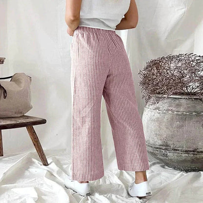 Senne | Damen Wide-Leg Hose mit Streifenmuster – Luftig Leicht, Hoher Bund & Entspannte Passform für den Sommer