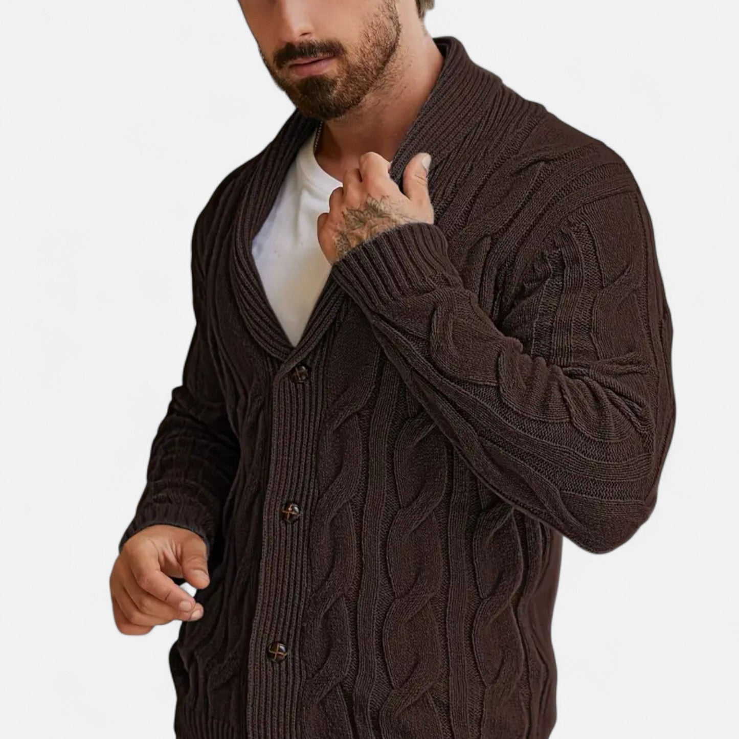 Kai | Herren Strickcardigan mit Knöpfen – Klassischer Braided Texture Knit Sweater