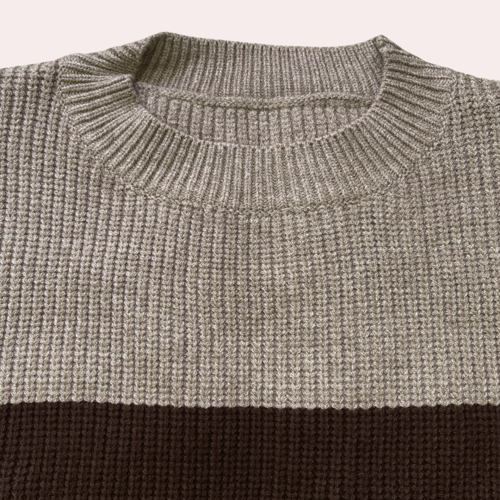 Wildrose | Damen Strickpullover mit Cut-Out Ärmeln, Zweifarb-Design & Rundhalsausschnitt