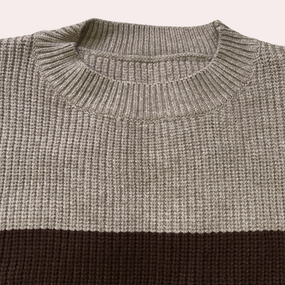 Wildrose | Damen Strickpullover mit Cut-Out Ärmeln, Zweifarb-Design & Rundhalsausschnitt