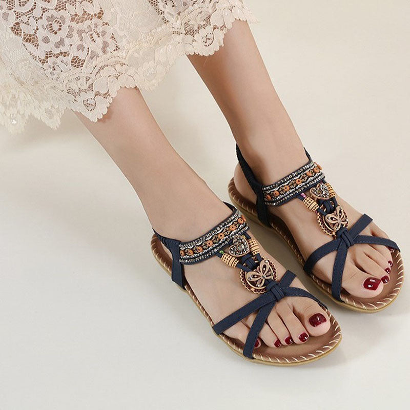 Hester | Sommerliche Boho Damen Sandalen mit Elastikriemen & Slip-On Komfort – Ideal für Strand & Alltag
