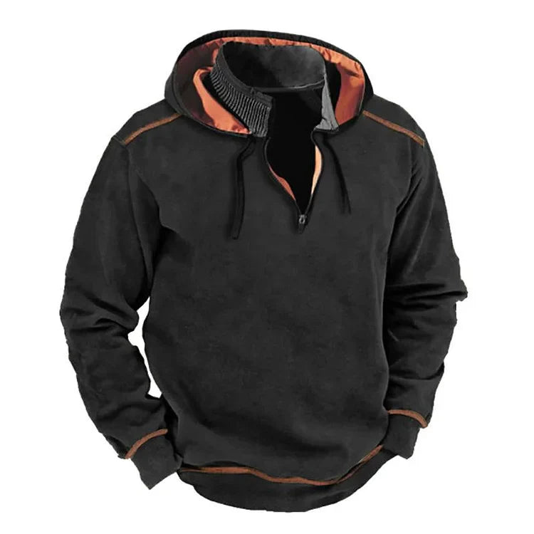 Marvion | Herren Hoodie mit Reißverschluss-Kragen, Kordelzug & Kontrast-Details, Relaxed Fit