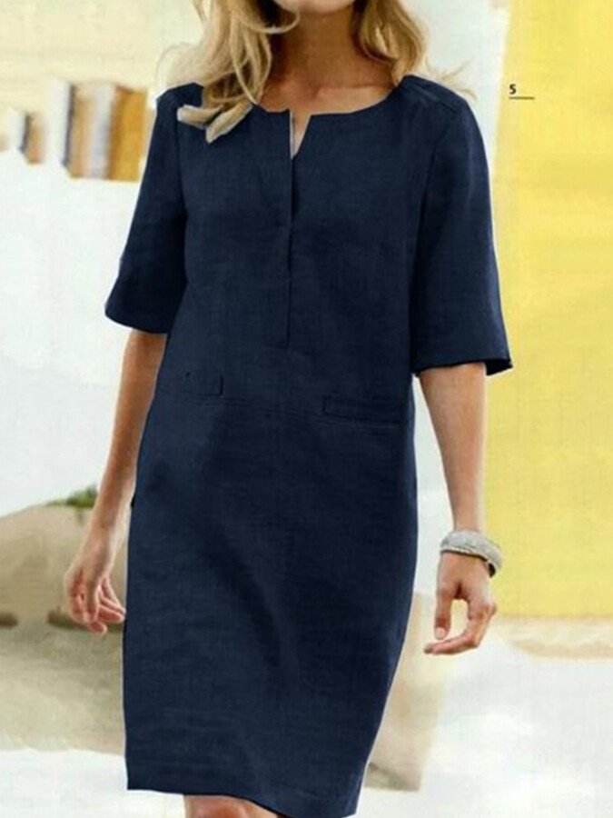 Damen Baumwoll-Leinen Kleid – Locker, Elegant & Alltagstauglich