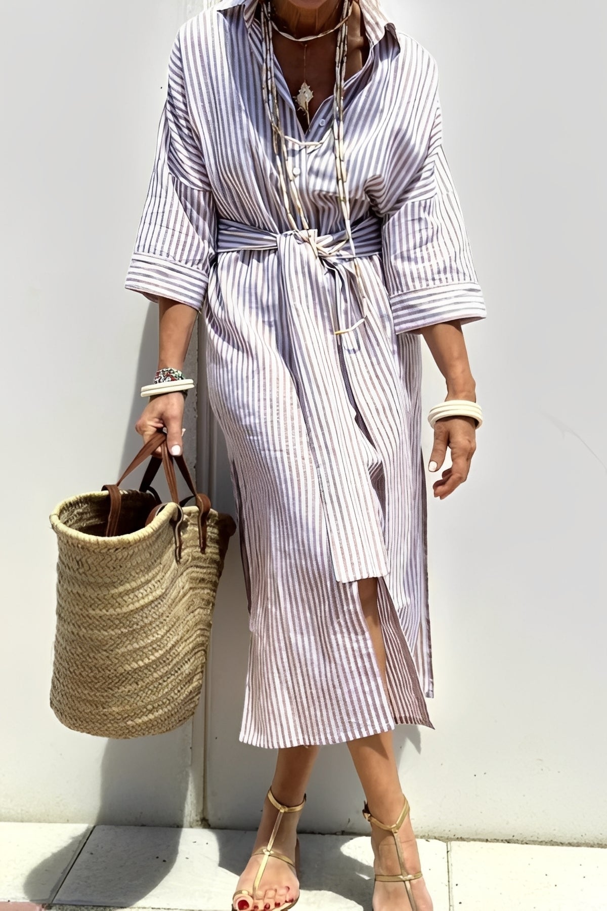 Gestreiftes Damen Hemdkleid mit Kragen – Lockeres Freizeitkleid für Alltag, Büro und vielseitige Outfits