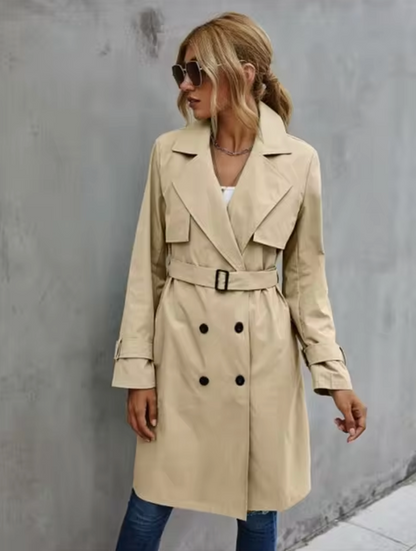 Sharlotte | Damen Trenchcoat mit Doppelreiher, Taillengürtel & Klassischem Design