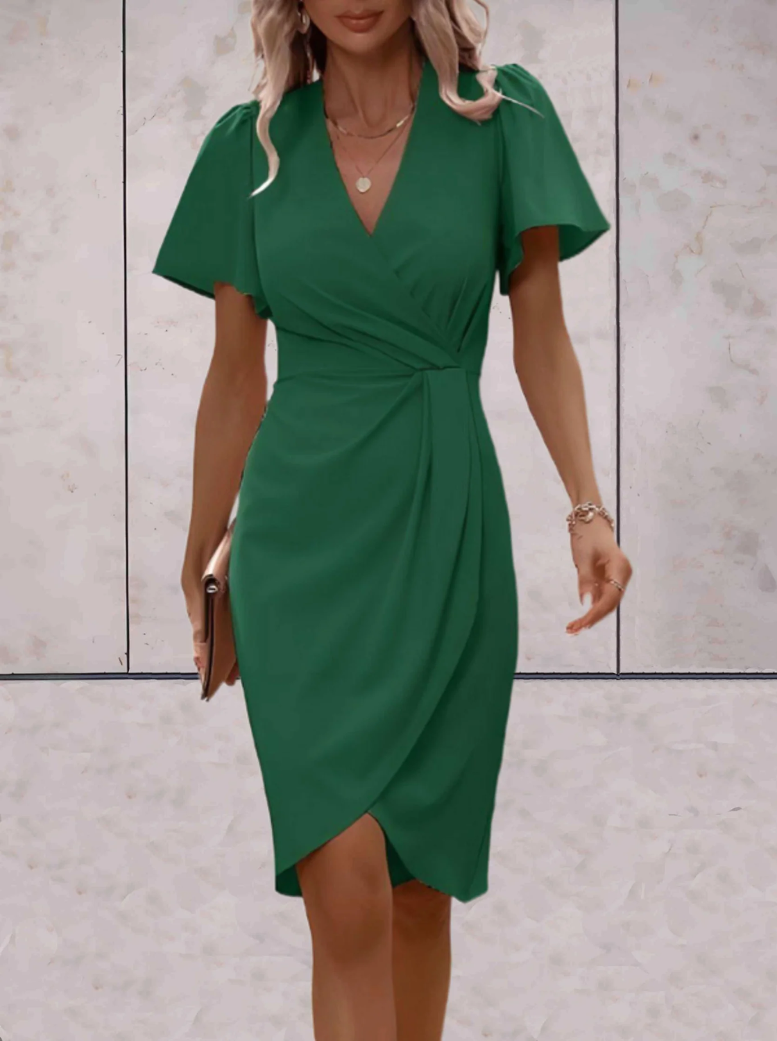 Sienna | Elegantes V-Ausschnitt Kleid mit Puffärmeln für Sommer, Büro & Alltag