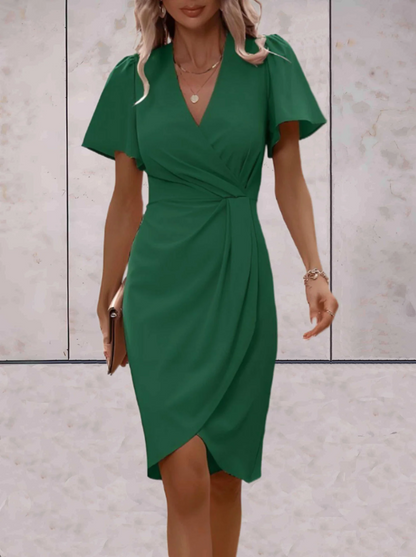 Sienna | Elegantes V-Ausschnitt Kleid mit Puffärmeln für Sommer, Büro & Alltag