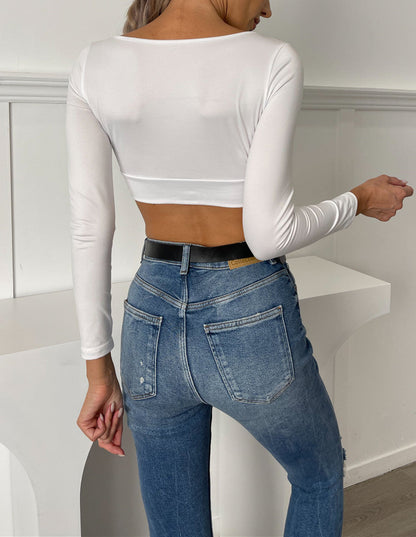 Damen Top – Figurbetontes Langarm-Top mit verstellbarem Detail