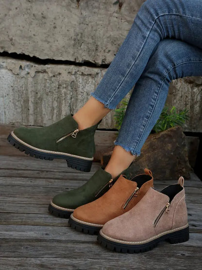 Damen Stiefeletten mit Reißverschluss | Stylische Winter-Boots mit robuster Sohle