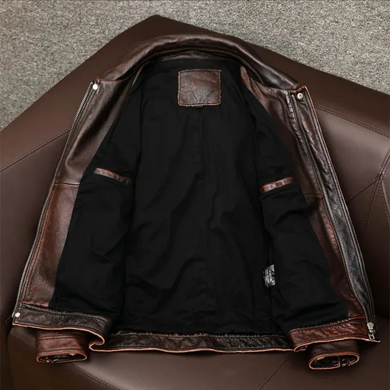 Aenora | Herren Vintage Lederjacke in Braun, Langlebig & Zeitlos mit Knopfverschluss