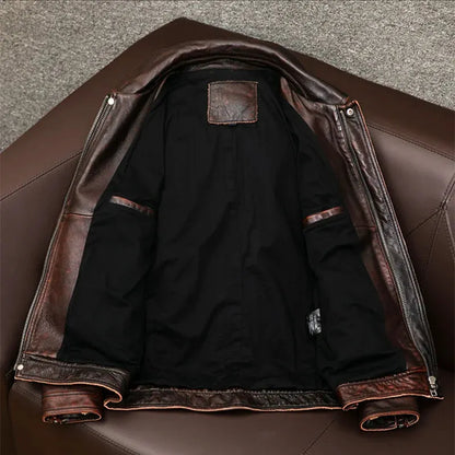 Aenora | Herren Vintage Lederjacke in Braun, Langlebig & Zeitlos mit Knopfverschluss
