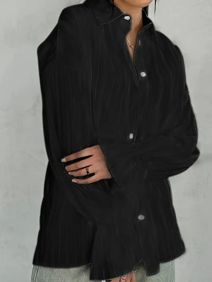 Belvia | Damen Bluse mit Reverskragen und Streifenmuster, langärmlig und mit Knopfleiste